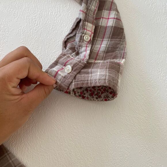 Aéropostale Plaid Button Down Shirt Brown Pink Flannel Top Women’s XL 100% Cotto - Picture 11 of 13